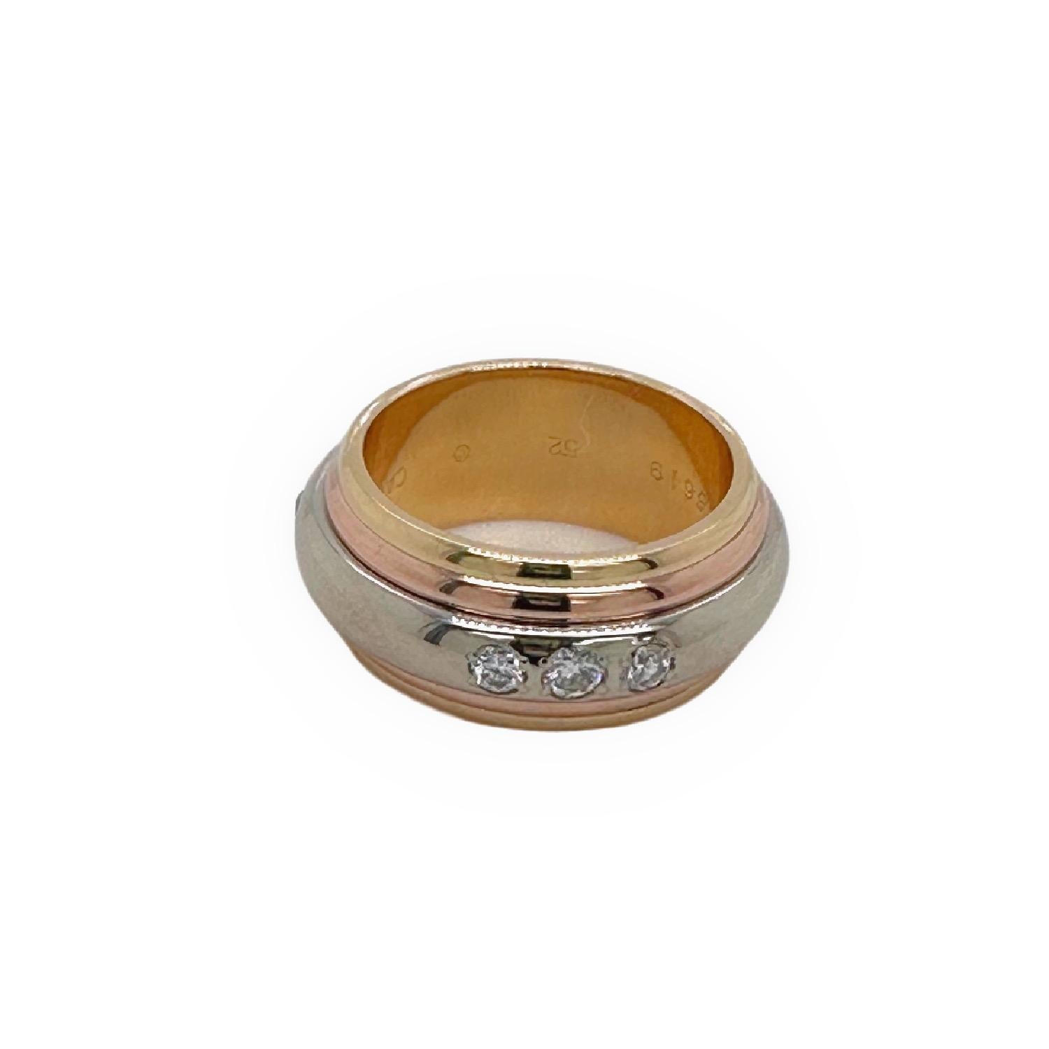 Cartier Saturne Multi-Tone 18 Karat Yellow White Rose Gold Diamond Ring For Sale 2