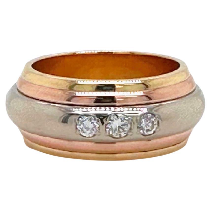 Cartier Saturne Multi-Tone 18 Karat Yellow White Rose Gold Diamond Ring For Sale