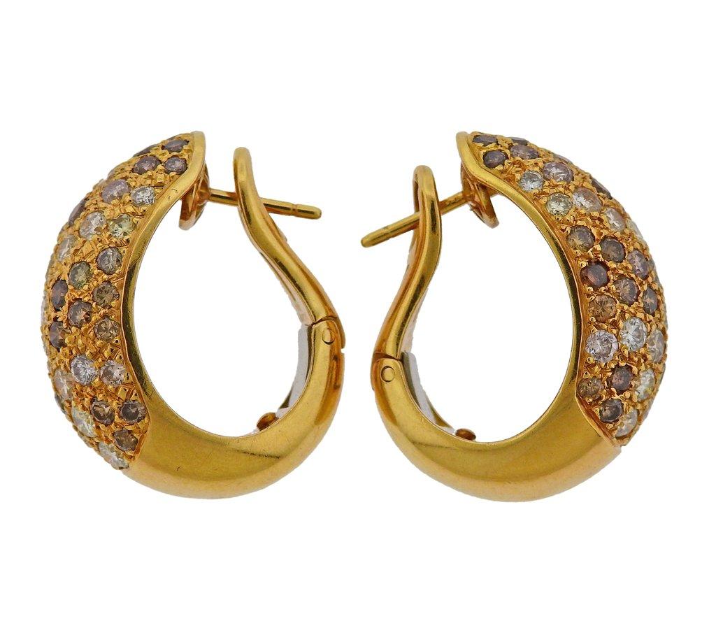 Cartier Sauvage Fancy Diamond Gold Hoop Earrings In Excellent Condition In Lambertville, NJ