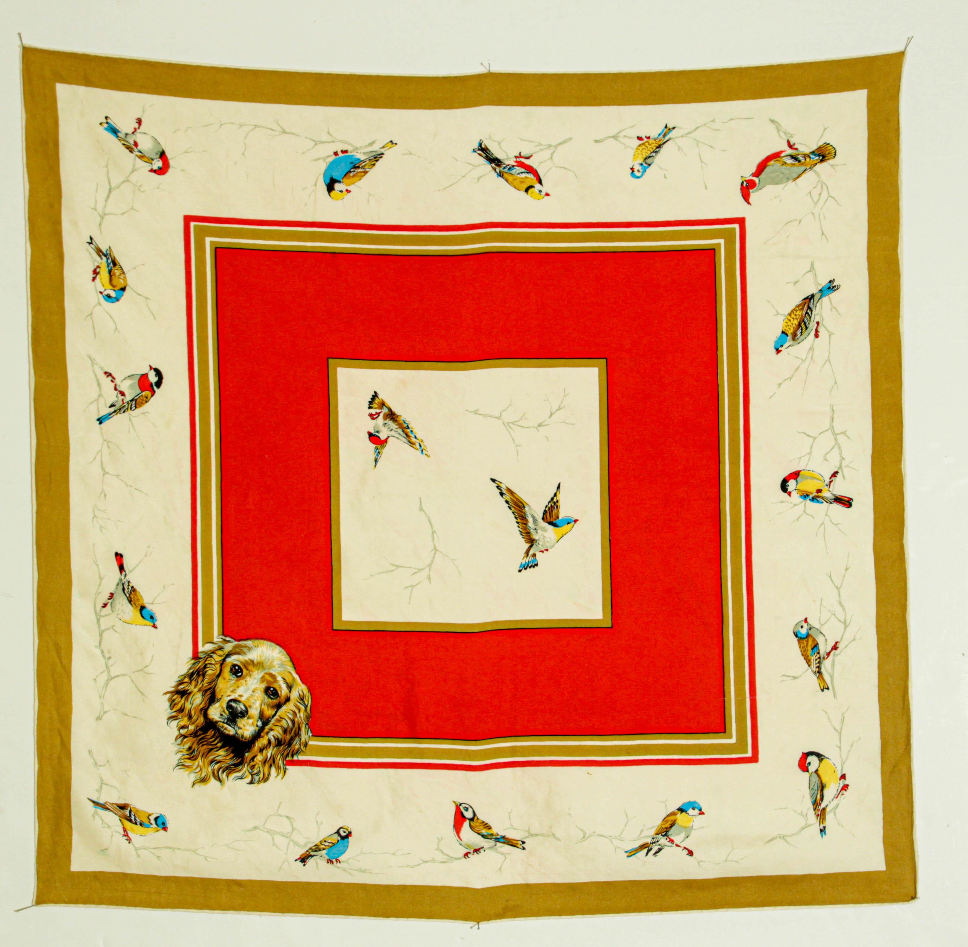 Britischer Seidenschal mit Jagdszenen-Motiv aus der britischen Vintage-Zeit mitcker- und Vogelmotiv im Angebot 5