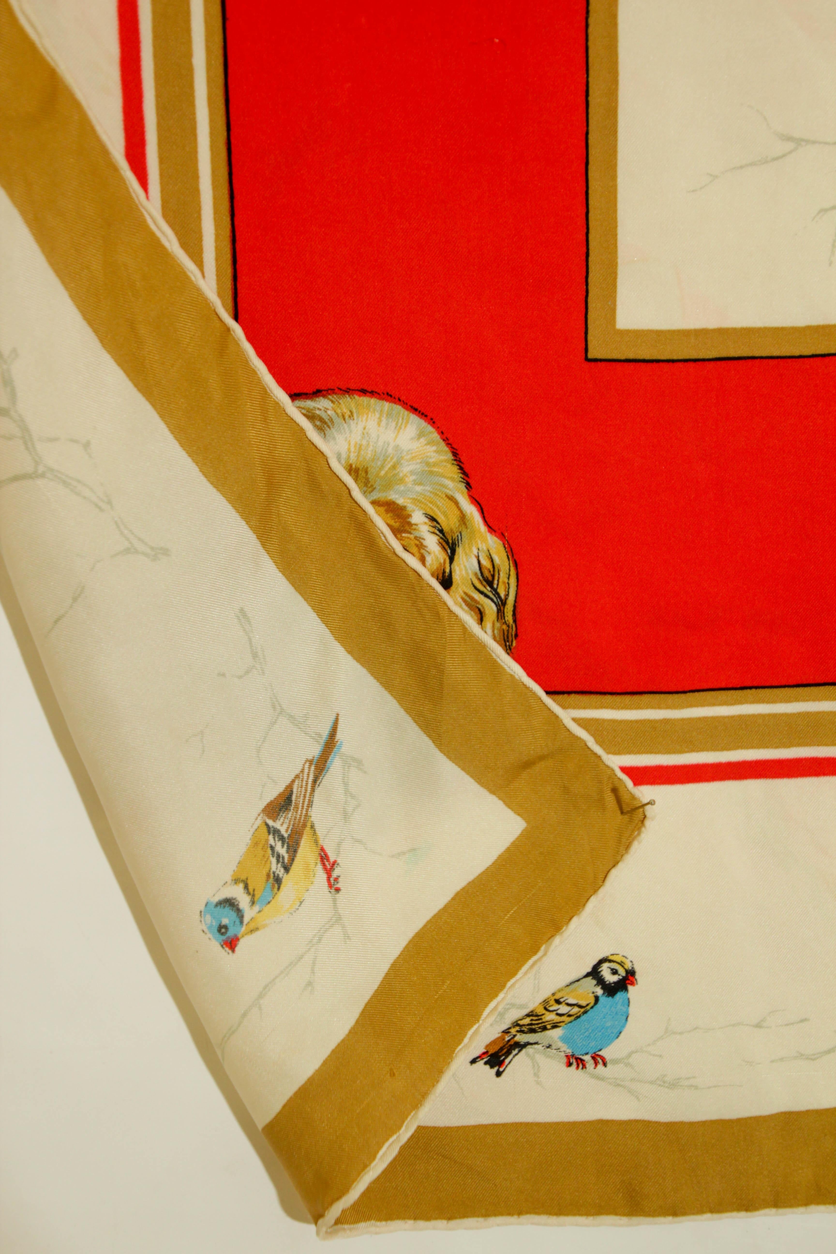 Britischer Seidenschal mit Jagdszenen-Motiv aus der britischen Vintage-Zeit mitcker- und Vogelmotiv im Angebot 6