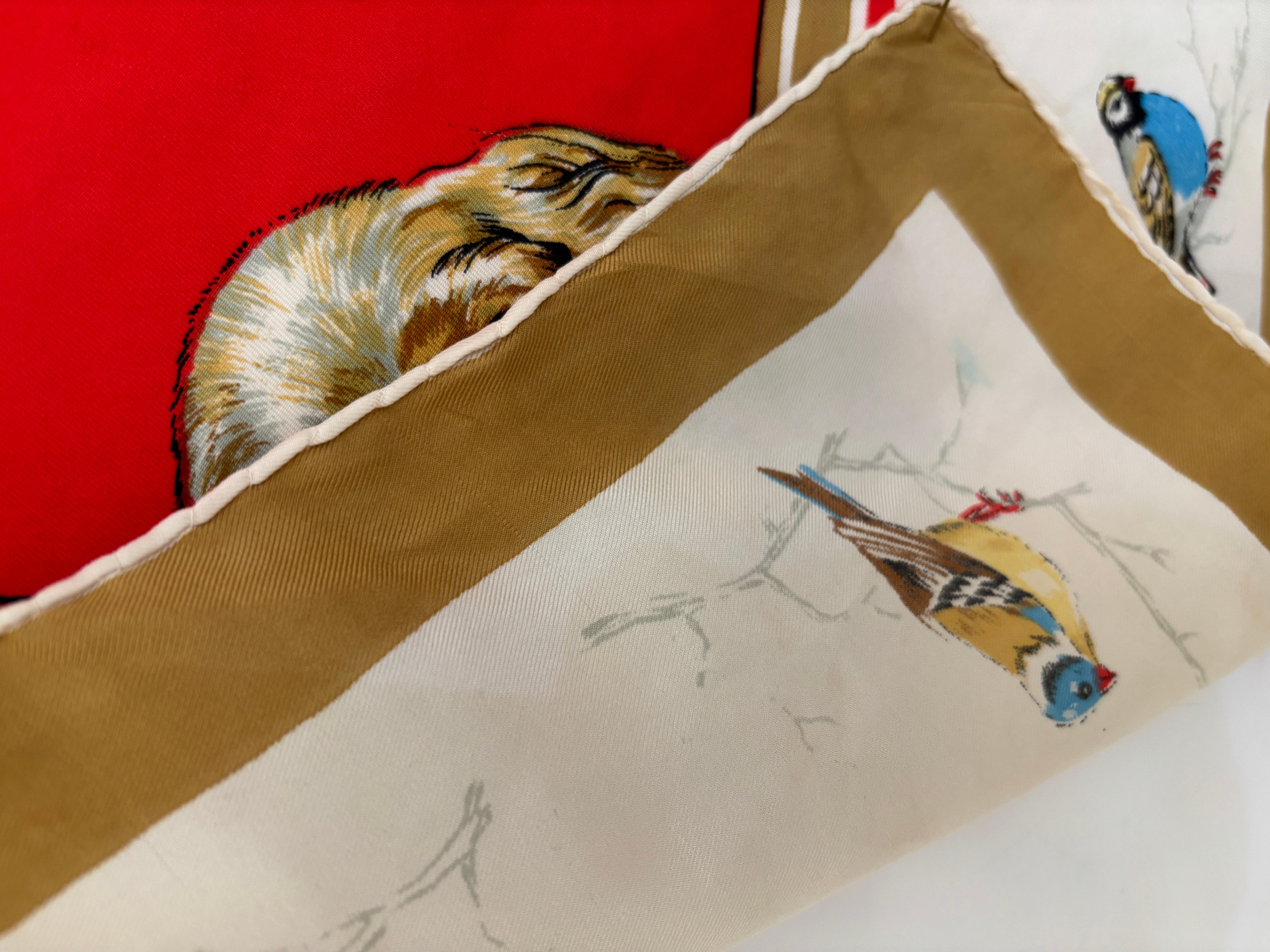 Britischer Seidenschal mit Jagdszenen-Motiv aus der britischen Vintage-Zeit mitcker- und Vogelmotiv im Angebot 9