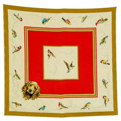 Pañuelo de seda Vintage British Hunting Scene con motivo de gallos y pájaros