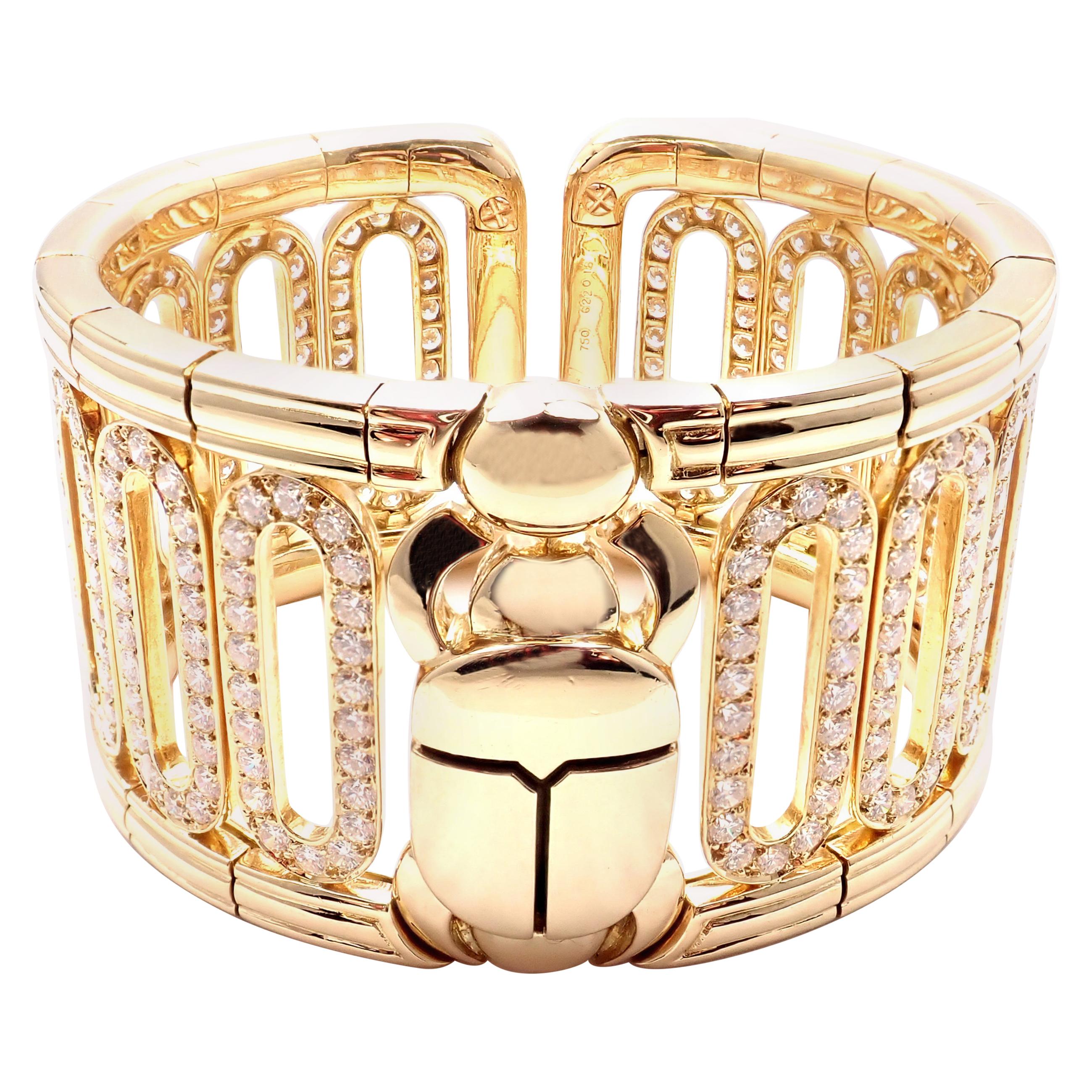 Cartier Scarab 15.4 Carat Diamond Yellow Gold Cuff Bangle Bracelet