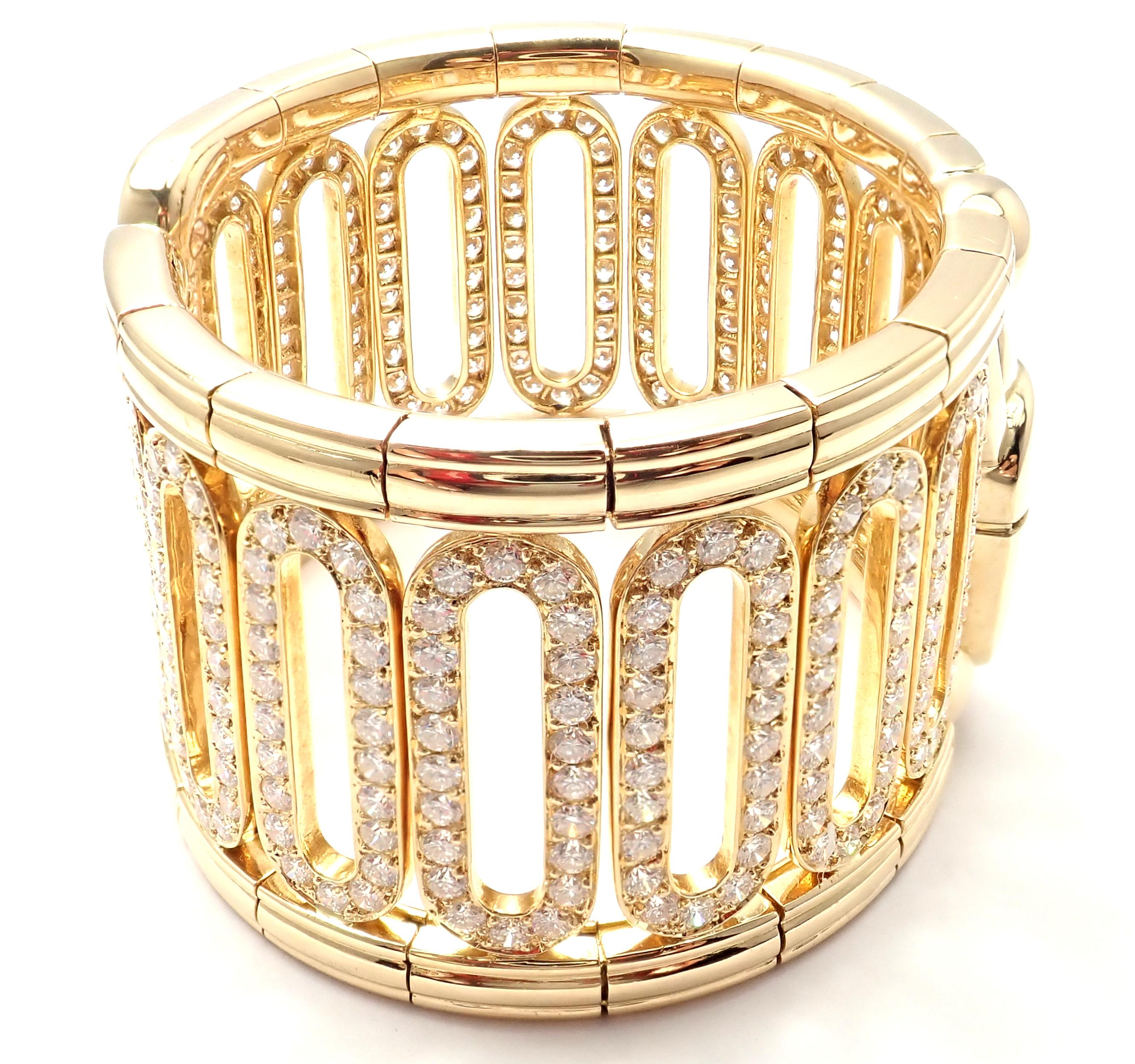 18k Yellow Gold Scarab Diamond Cuff Bangle Bracelet by Cartier. 
With 308 round brilliant cut diamonds VVS1 clarity, E color total weight approx. 15.4ct
Details:
Length: 6.5