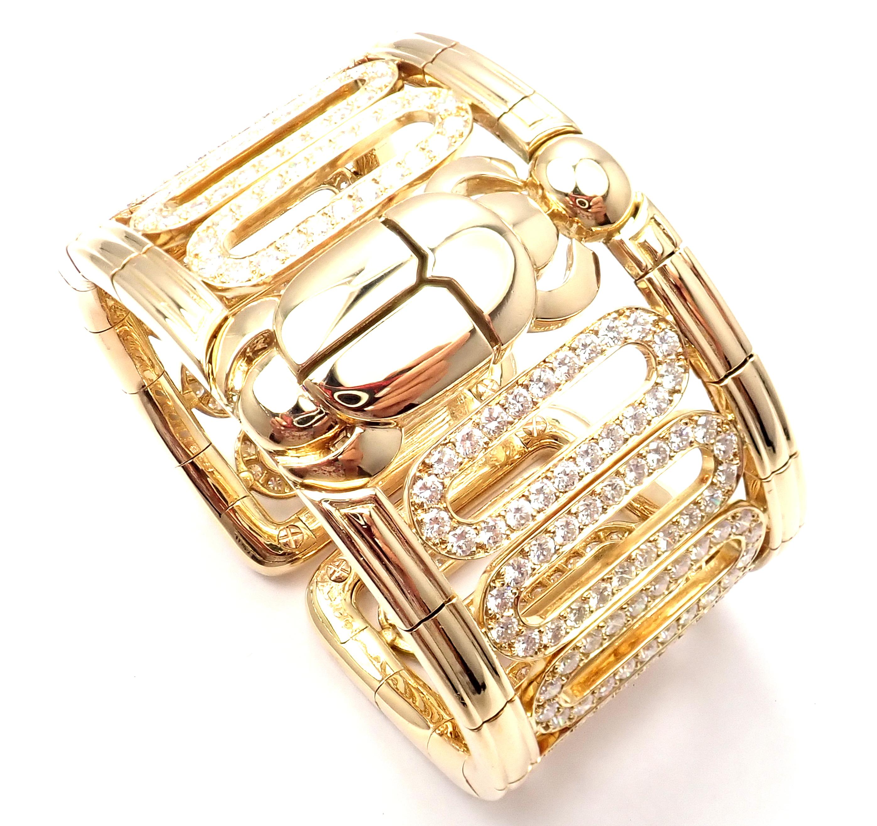 Cartier Scarab 15.4 Carat Diamond Yellow Gold Cuff Bangle Bracelet In Excellent Condition In Holland, PA