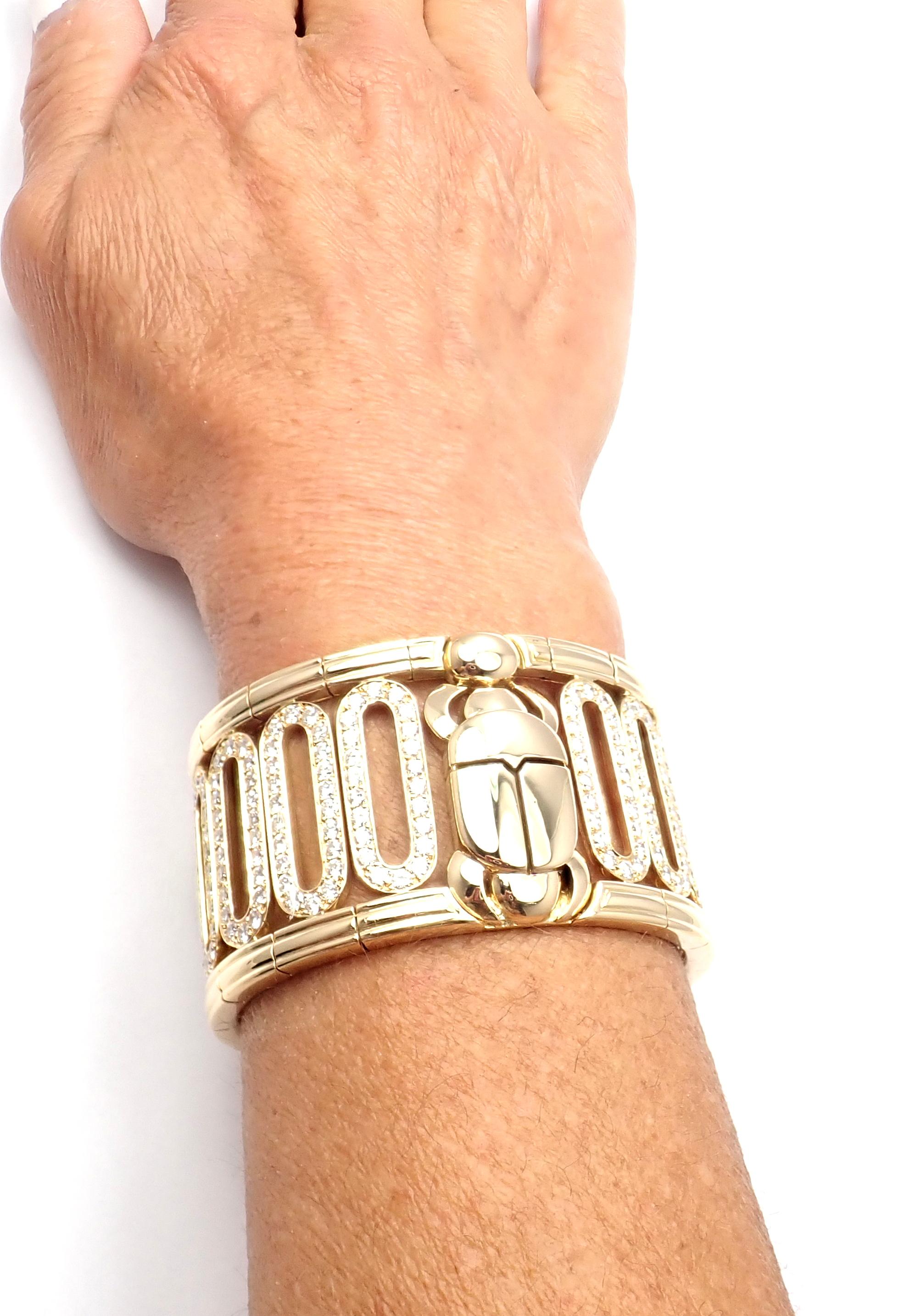 Women's or Men's Cartier Scarab 15.4 Carat Diamond Yellow Gold Cuff Bangle Bracelet