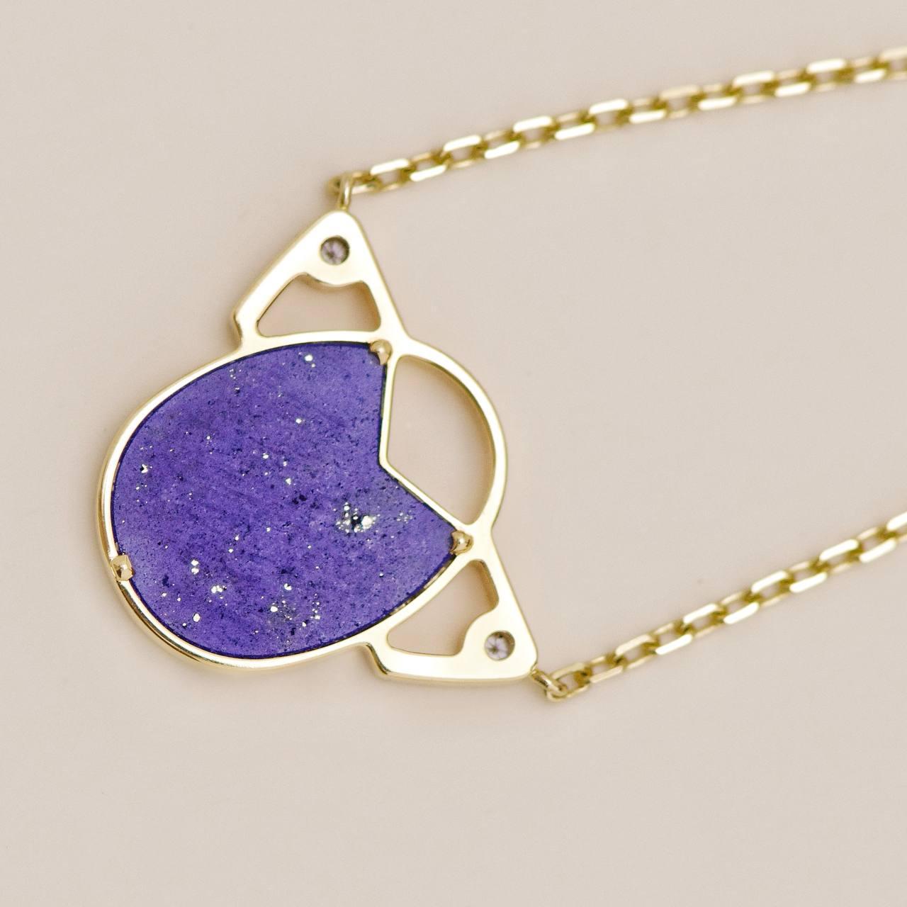 Collier pendentif en or jaune 18 carats Scarabée diamant Lapis Lazuli en vente 5