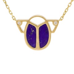 Cartier Scarab Diamond Lapis Lazuli 18K Yellow Gold Pendant Necklace