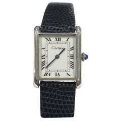 Cartier Scarce Vintage Sterling Silver Case Manual Wind Classic Tank Wristwatch