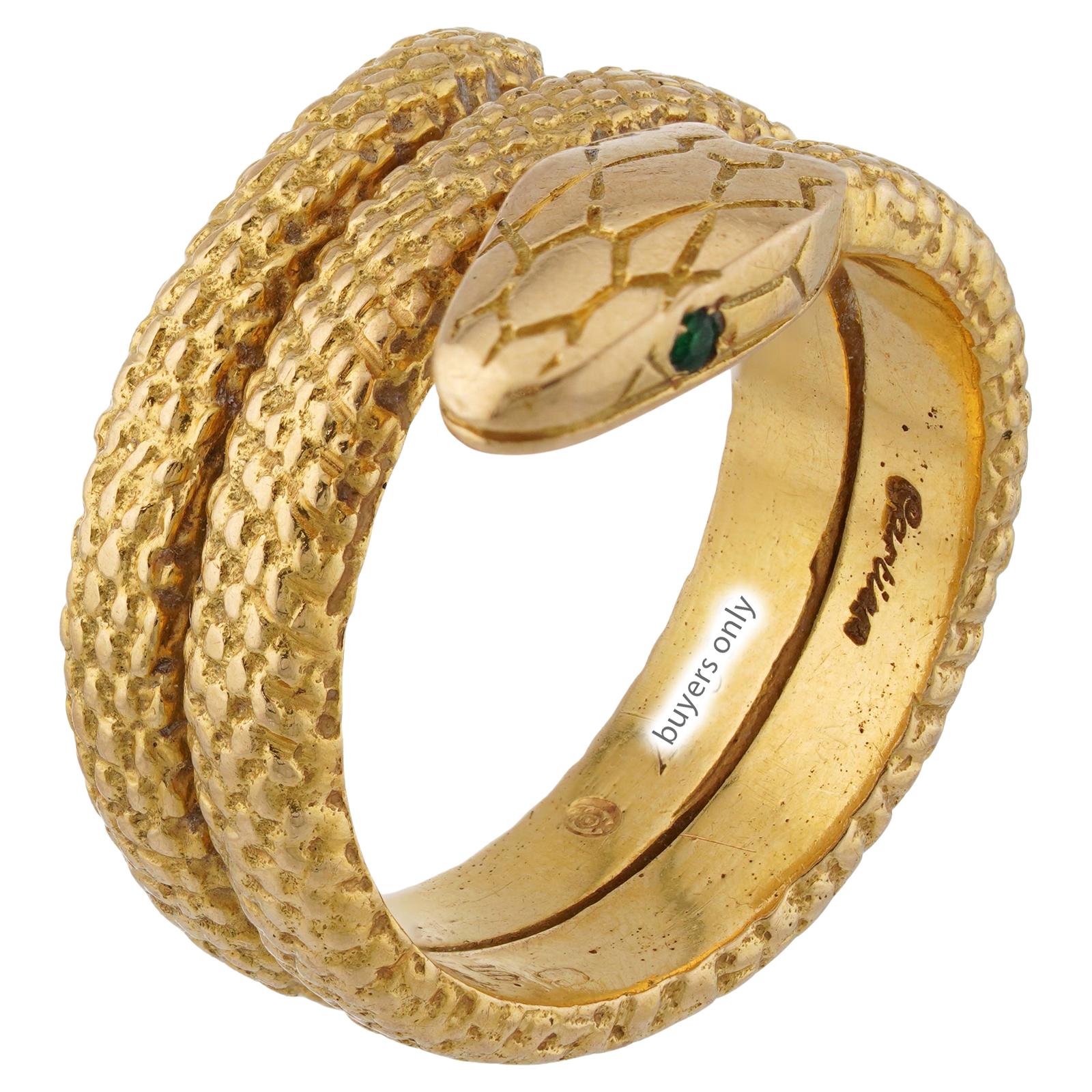CARTIER Serpenti Emerald Yellow Gold Vintage Snake Ring For Sale 2