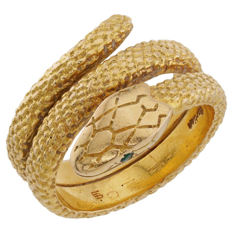 CARTIER Serpenti, bague serpent vintage en or jaune et émeraude
