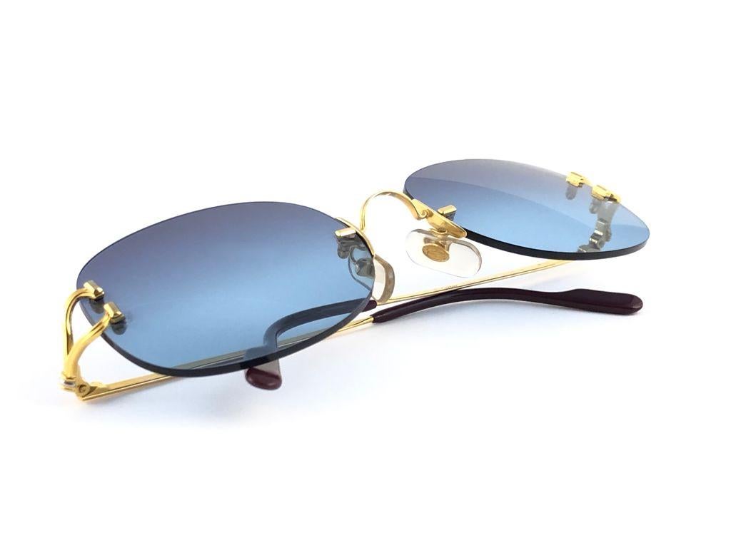 Cartier Serrano Rimless Gold Special Edition Blue Gradient France Sunglasses In New Condition For Sale In Baleares, Baleares