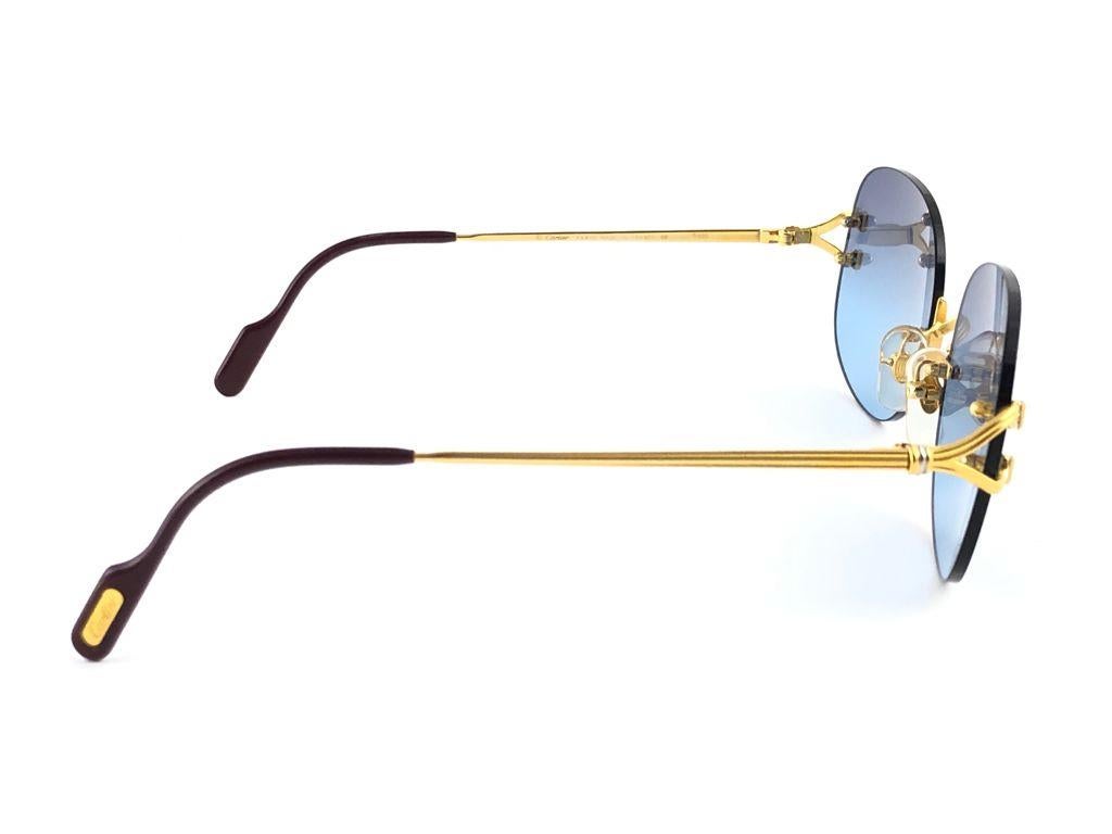 Lunettes de soleil Cartier Serrano Gold Rimless Special Edition Blue Gradient France Unisexe en vente