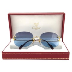 Cartier Serrano Rimless Gold Special Edition Blue Gradient France Sunglasses