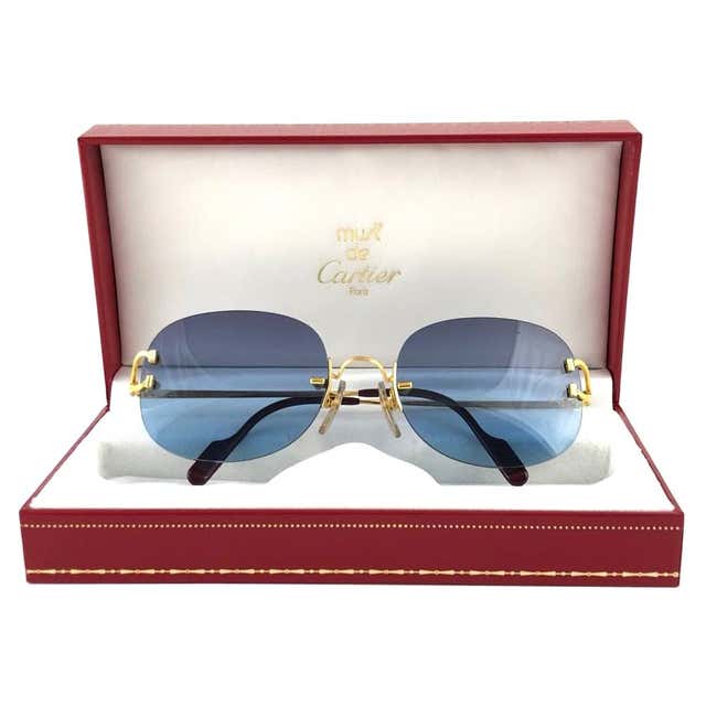 1990s Rimless Cartier Blue Lens Sunglasses at 1stDibs | cartier glasses ...
