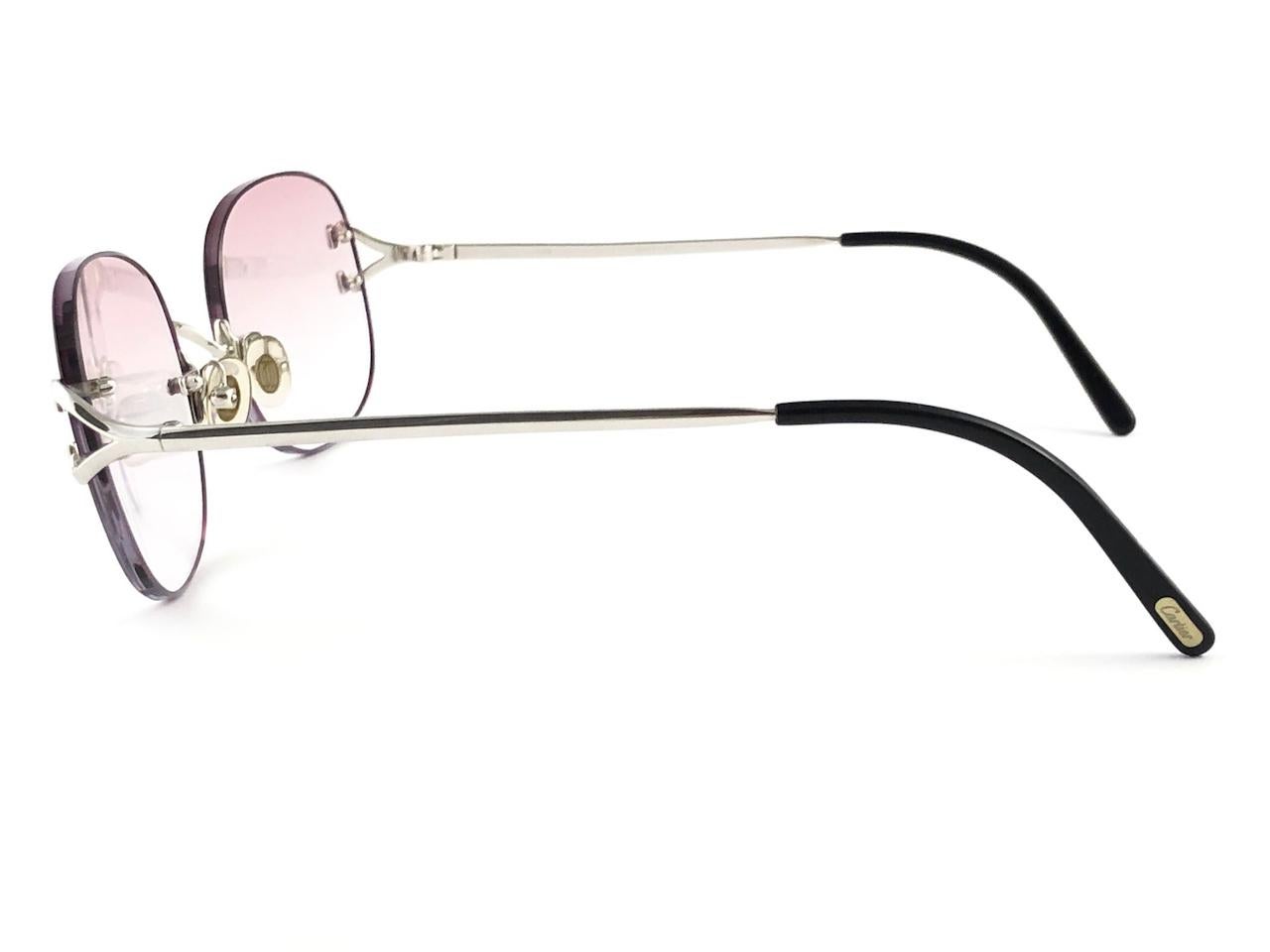 Beige Cartier Serrano Rimless Platine Ultra Light Brown Gradient France Sunglasses For Sale