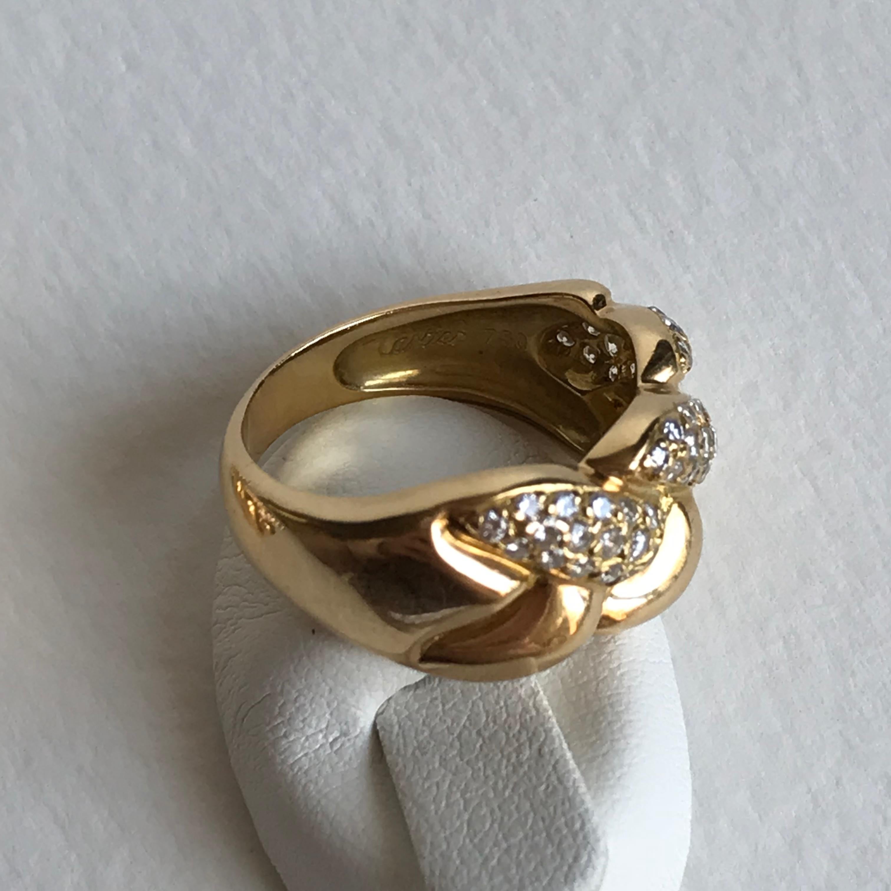 Cartier Set aus 18 Karat Gelbgold und Tresse-Diamanten Ohrringe und Ring im Angebot 8
