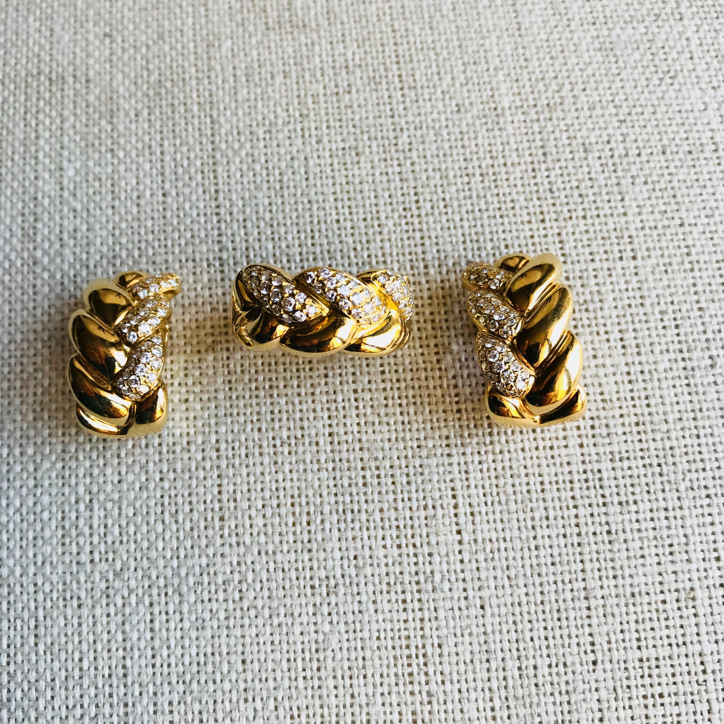 Cartier Set aus 18 Karat Gelbgold und Tresse-Diamanten Ohrringe und Ring im Angebot 3
