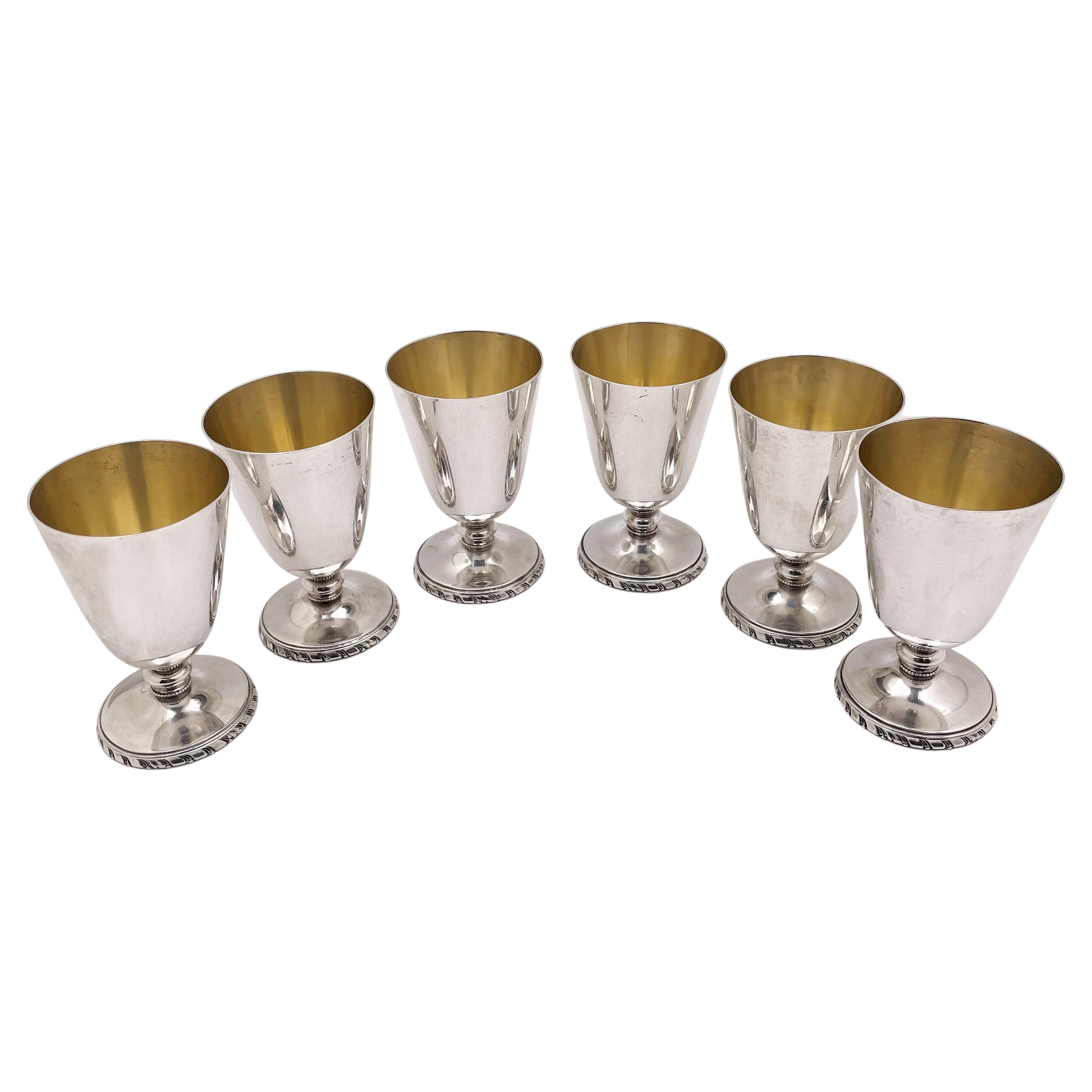 Cartier Set of 6 Sterling Silver Kiddush Cups in Mid-Century Modern Style