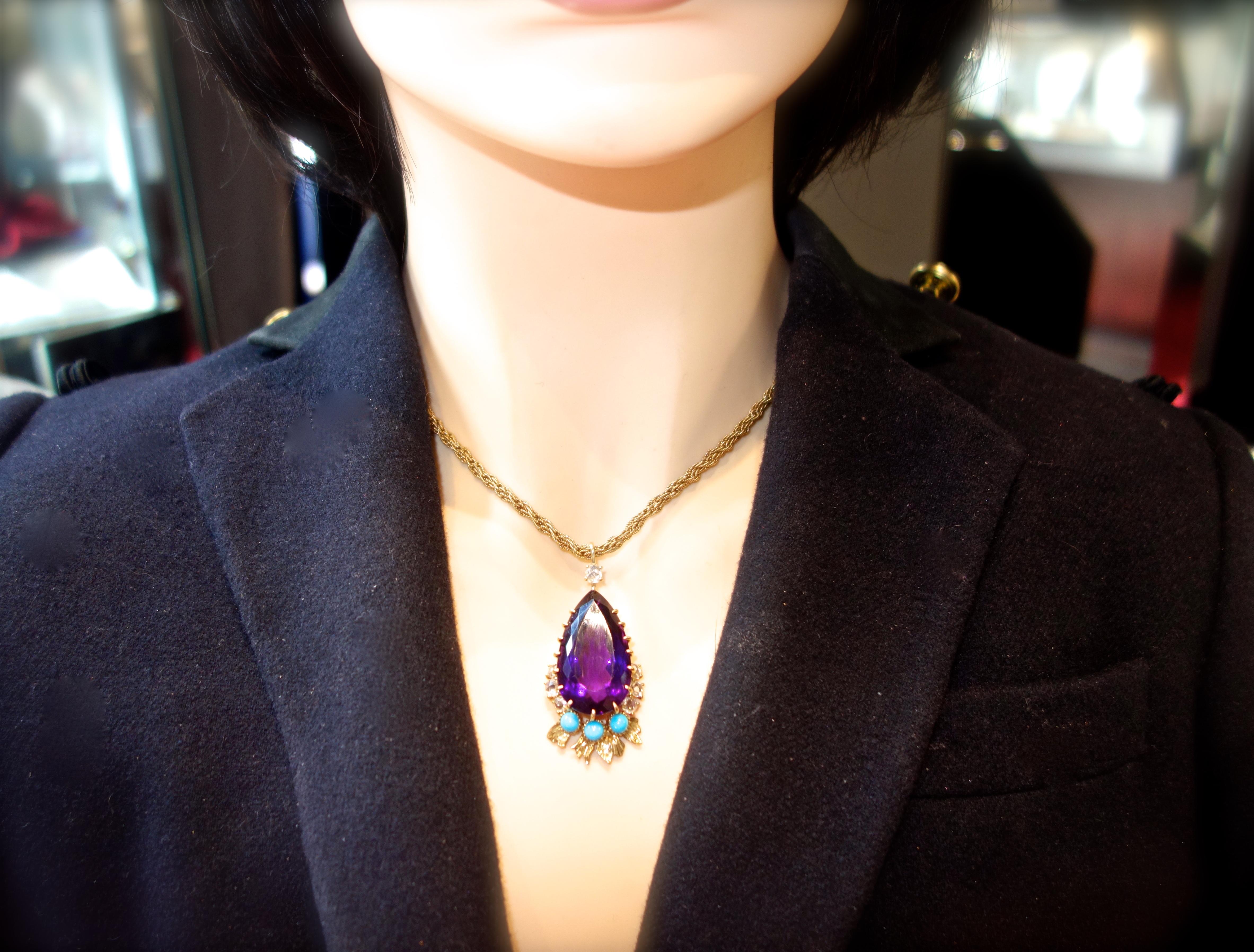 Retro Cartier, Siberian Amethyst, Turquoise and Diamond Necklace, French, circa 1950