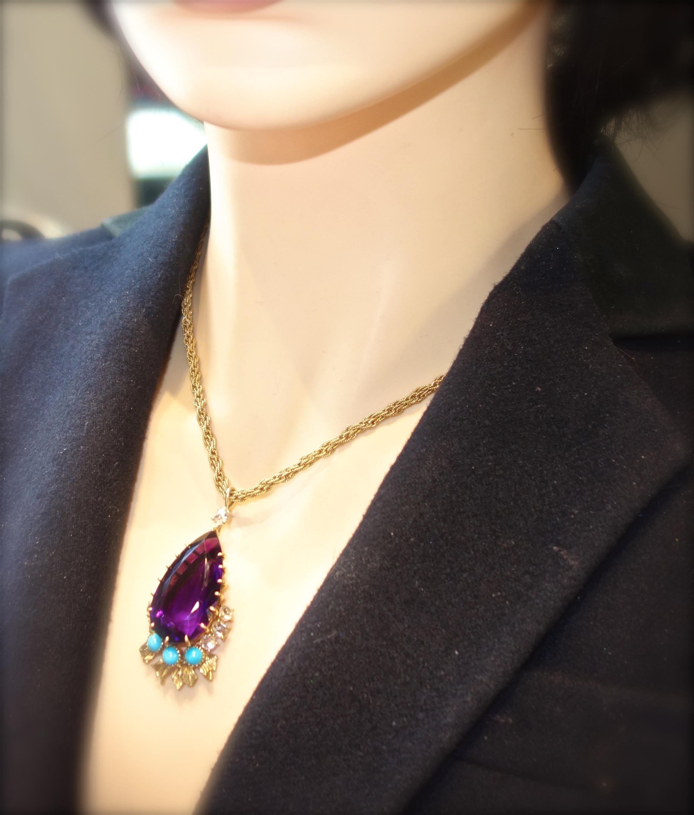 Cartier, Siberian Amethyst, Turquoise and Diamond Necklace, French, circa 1950 In Excellent Condition In Aspen, CO
