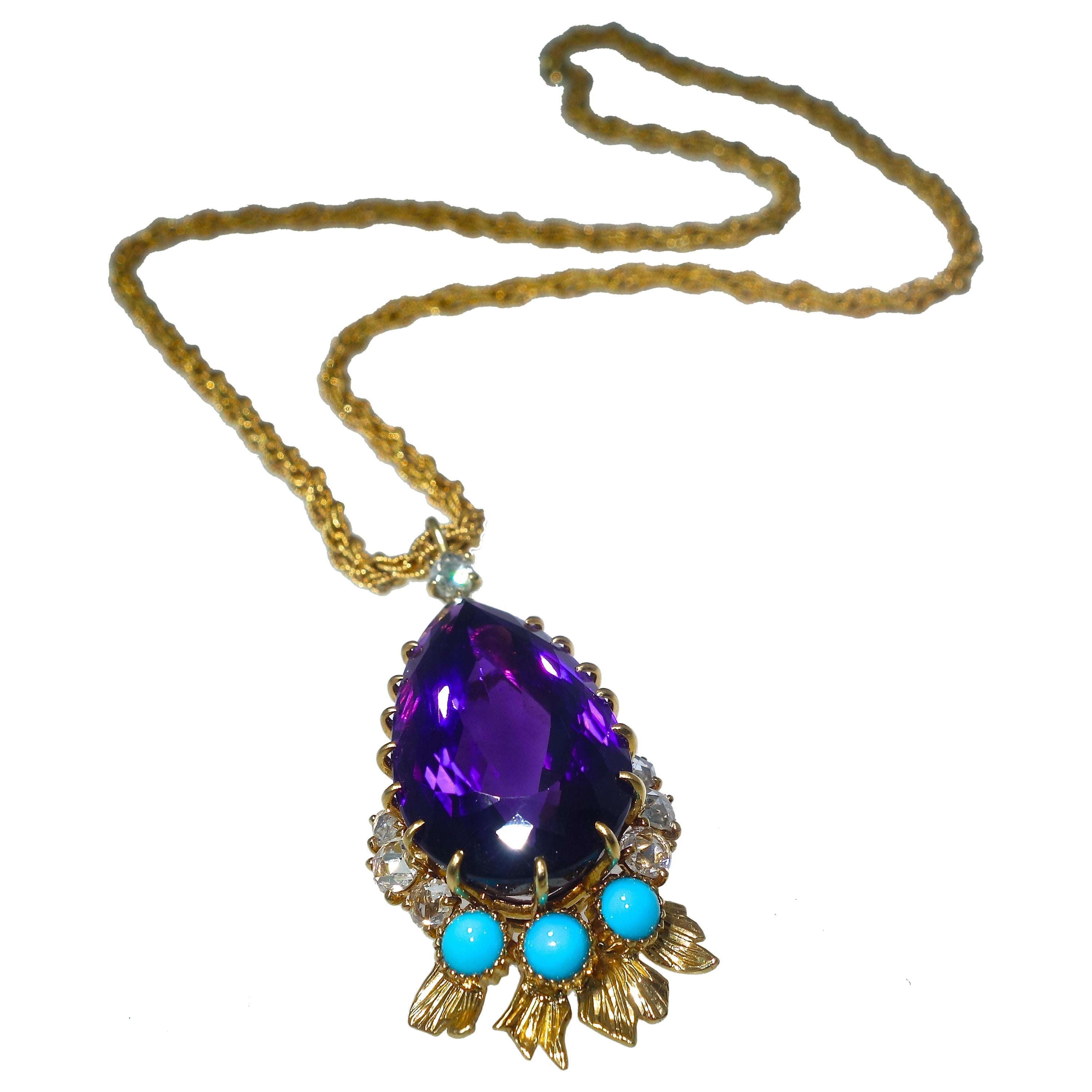 Cartier, Siberian Amethyst, Turquoise and Diamond Necklace, French, circa 1950