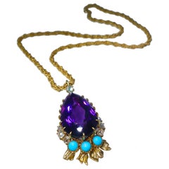 Vintage Cartier, Siberian Amethyst, Turquoise and Diamond Necklace, French, circa 1950