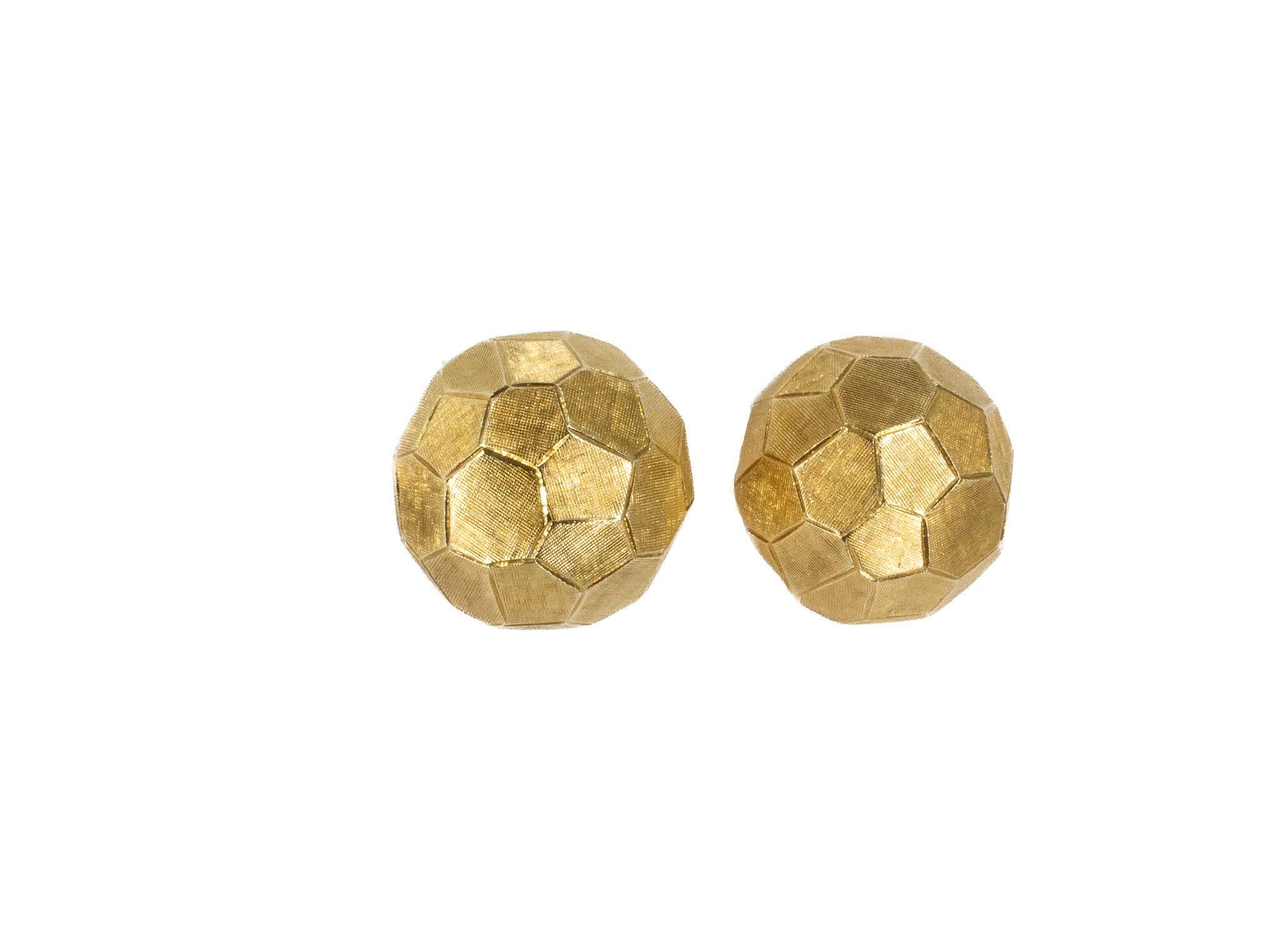 Cartier Signed 14K Yellow Gold Textured Dome Clip-On Earrings In Excellent Condition In New York, NY