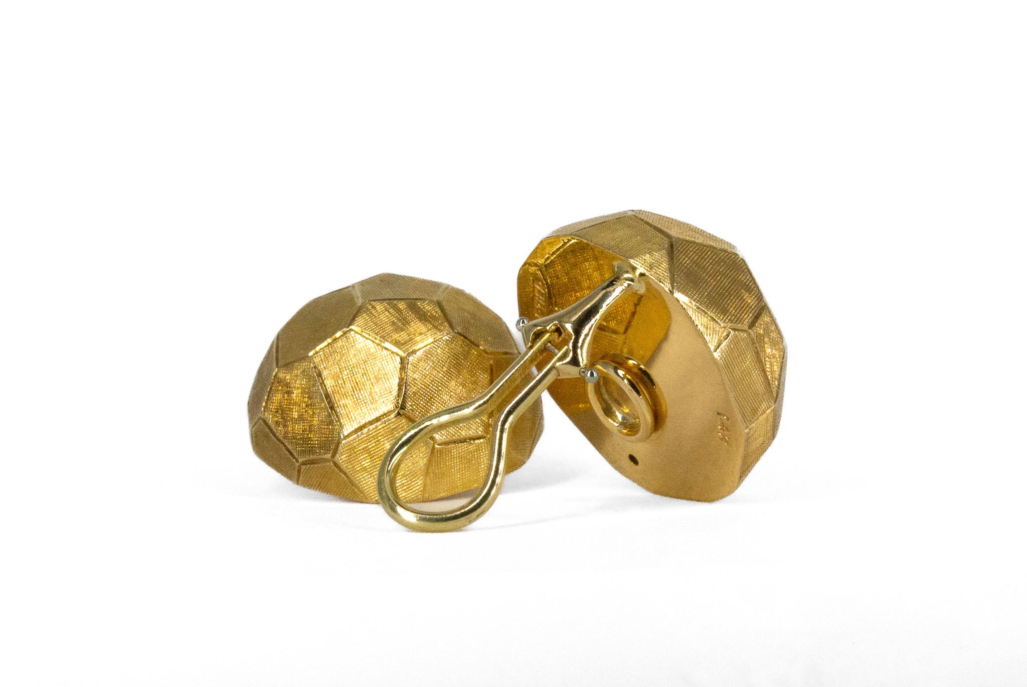 Women's or Men's Cartier Signed 14K Yellow Gold Textured Dome Clip-On Earrings