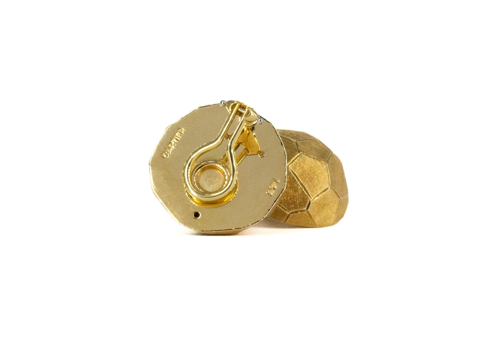 Cartier Signed 14K Yellow Gold Textured Dome Clip-On Earrings 1