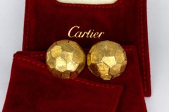 Cartier Signed 14K Yellow Gold Textured Dome Clip-On Earrings