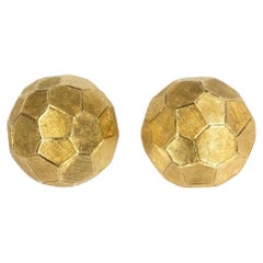 Cartier Signed 14K Yellow Gold Textured Dome Clip-On Earrings