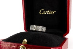 Cartier Signed 18K White Gold Classic Model Pave Diamond Love Ring