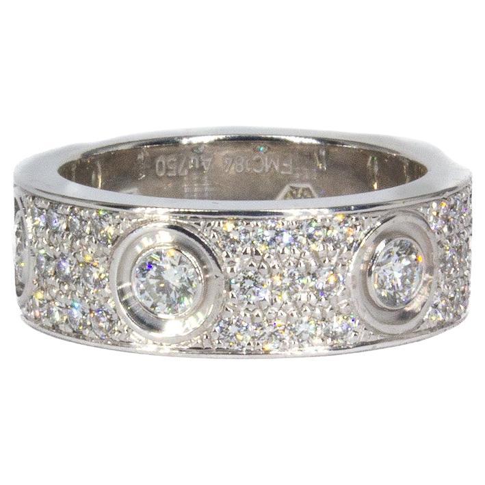 Cartier Signed 18K White Gold Classic Model Pave Diamond Love Ring