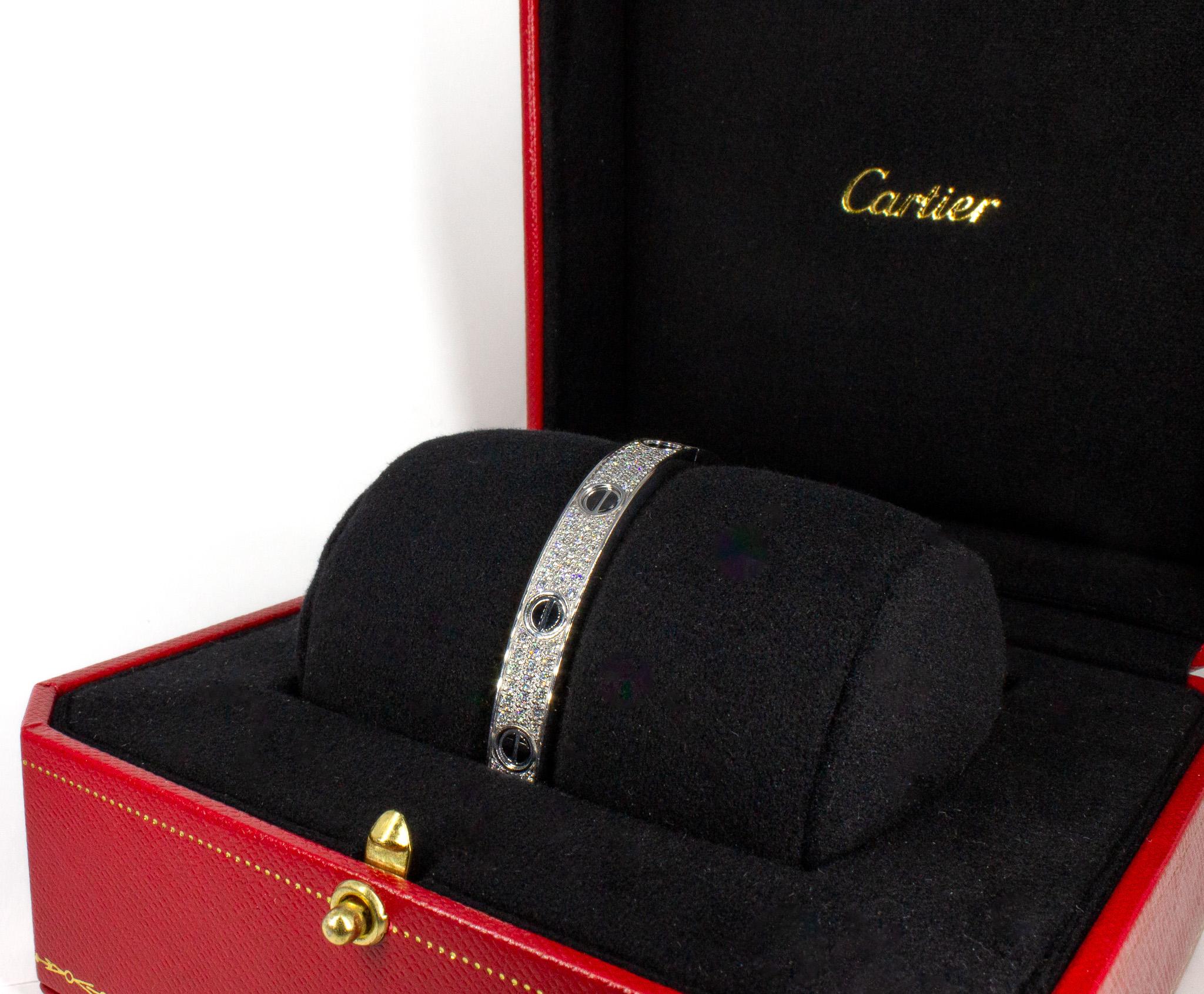 Cartier Signed 18K White Gold Diamond and Ceramic Love Bracelet, Classic Model 1