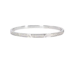 Cartier Signed 18K White Gold Paved Diamond Love Bracelet, Small Model