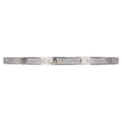 Cartier Signed 18K White Gold Paved Diamond Love Bracelet, Small Model