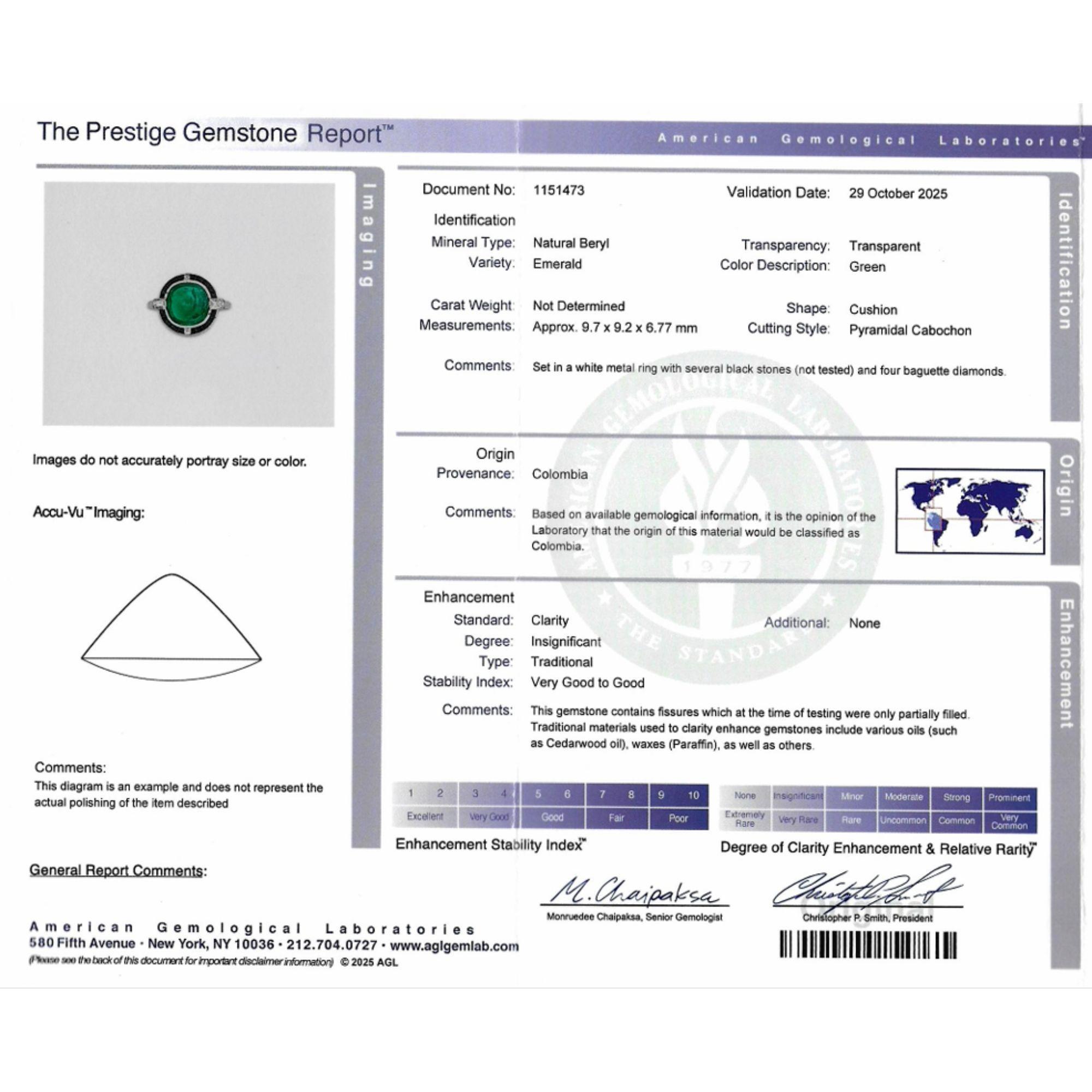 Bague en platine signée Cartier, de style Art Déco, avec émeraude colombienne, onyx et diamant en vente 7