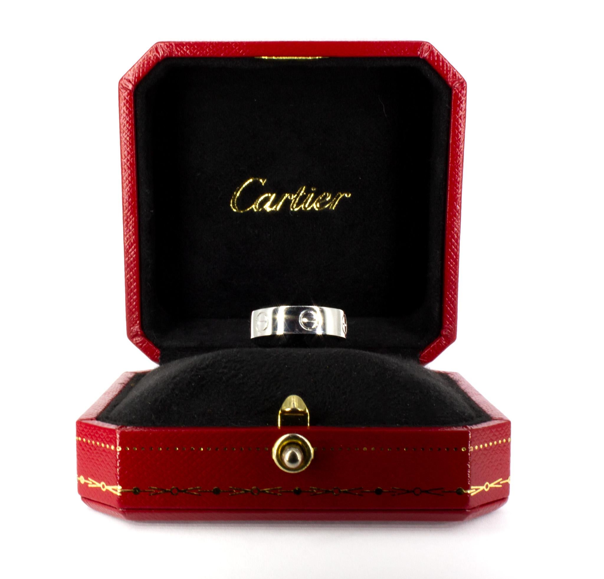 Contemporary Cartier Signed Classic Model Platinum Love Ring For Sale