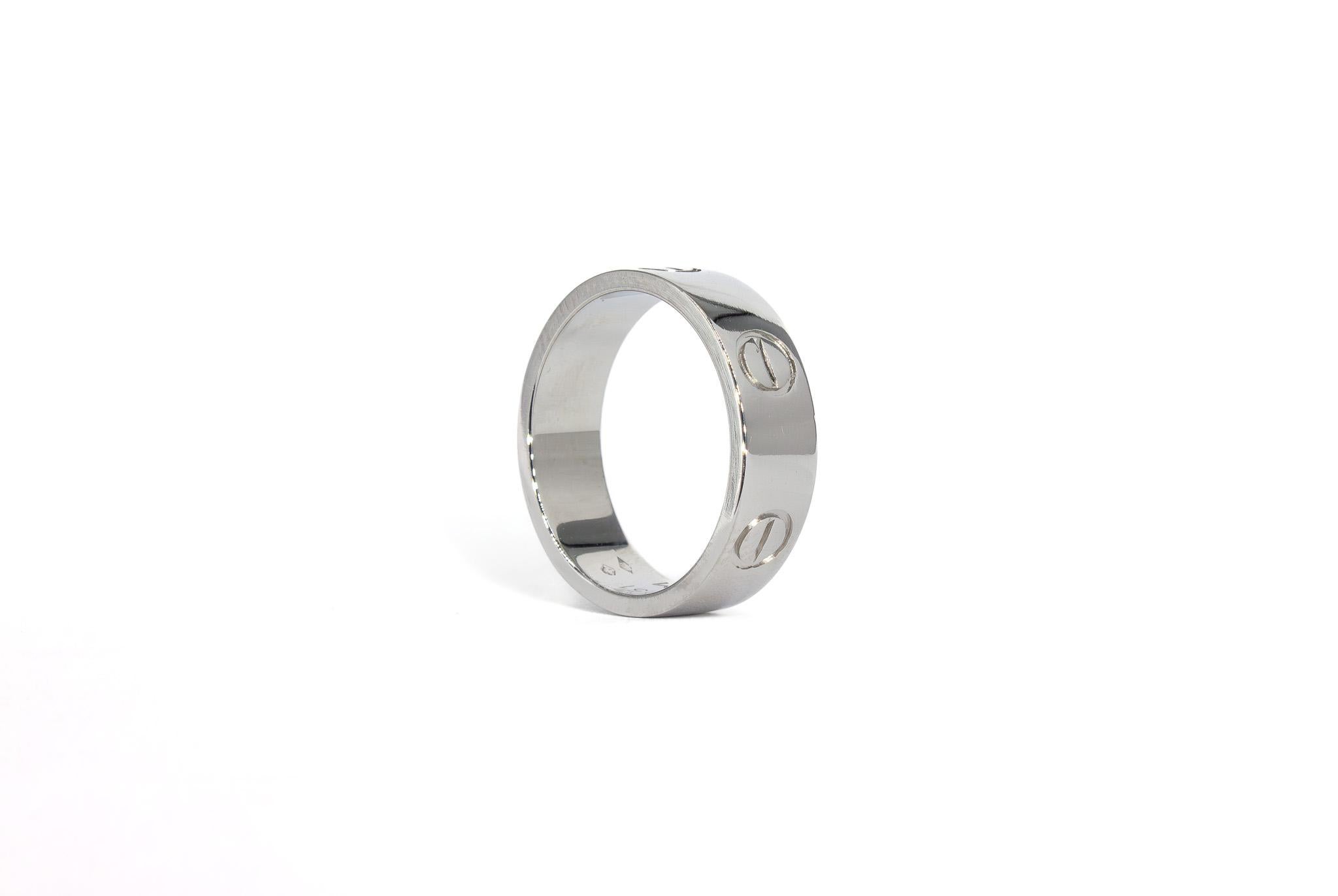 Cartier Signed Classic Model Platinum Love Ring In New Condition For Sale In New York, NY
