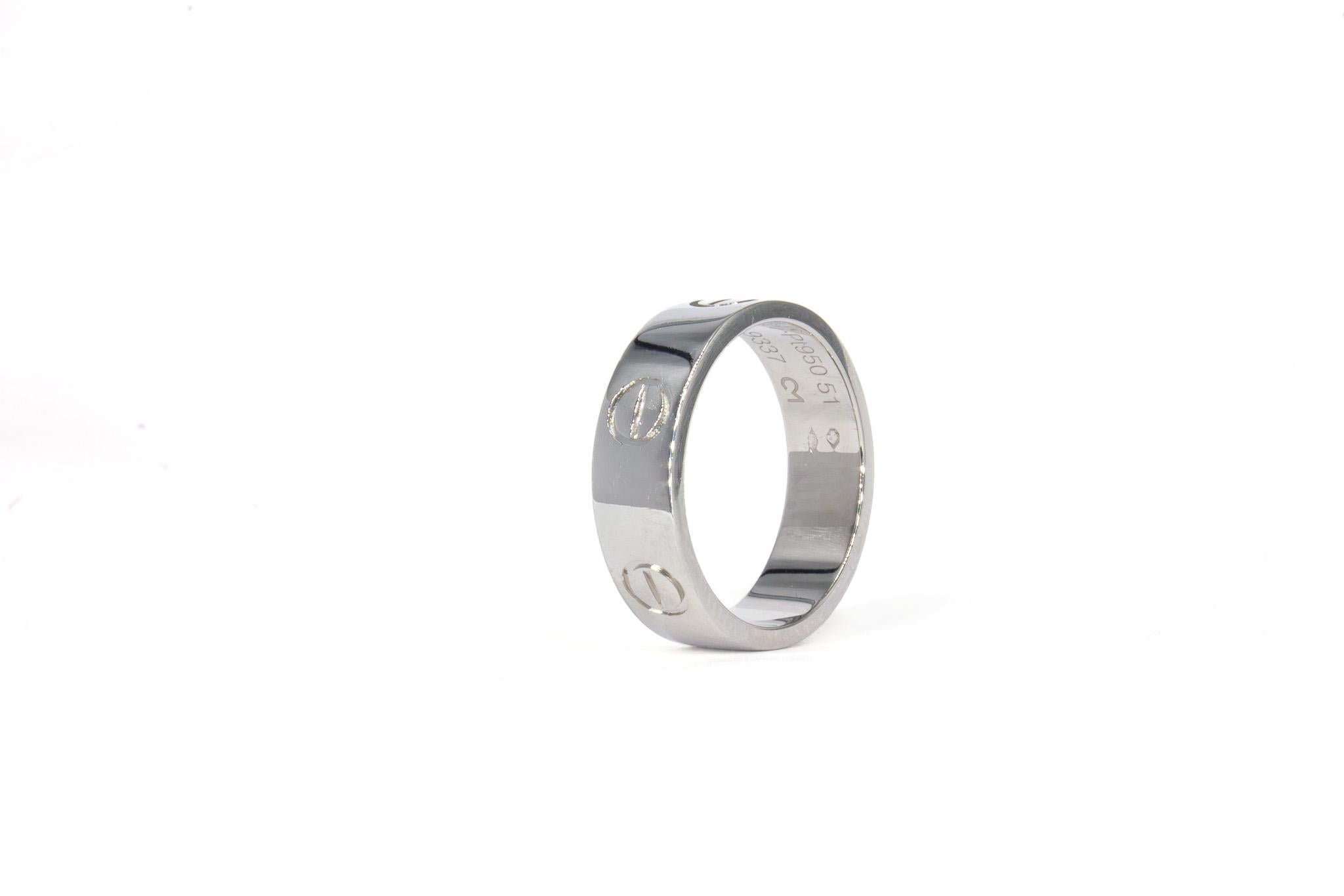 Women's or Men's Cartier Signed Classic Model Platinum Love Ring For Sale