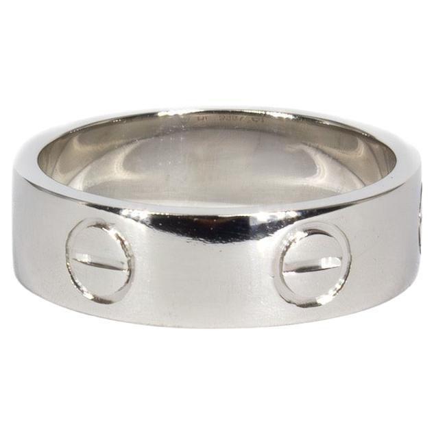 Cartier Signed Classic Model Platinum Love Ring For Sale