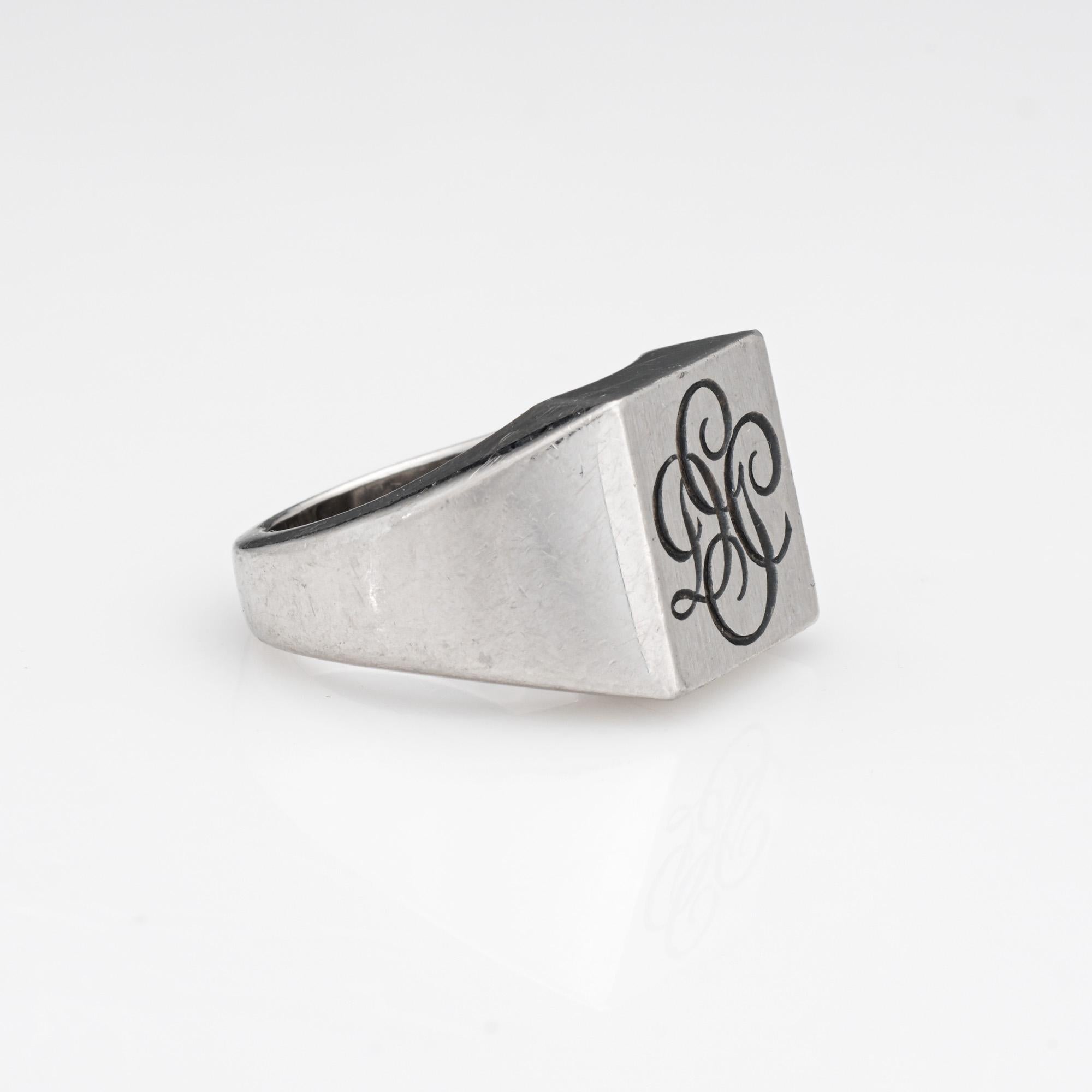 Modern Cartier Signet Ring Initial Vintage Platinum Sz 6.75 Square Heavy Band Jewelry For Sale