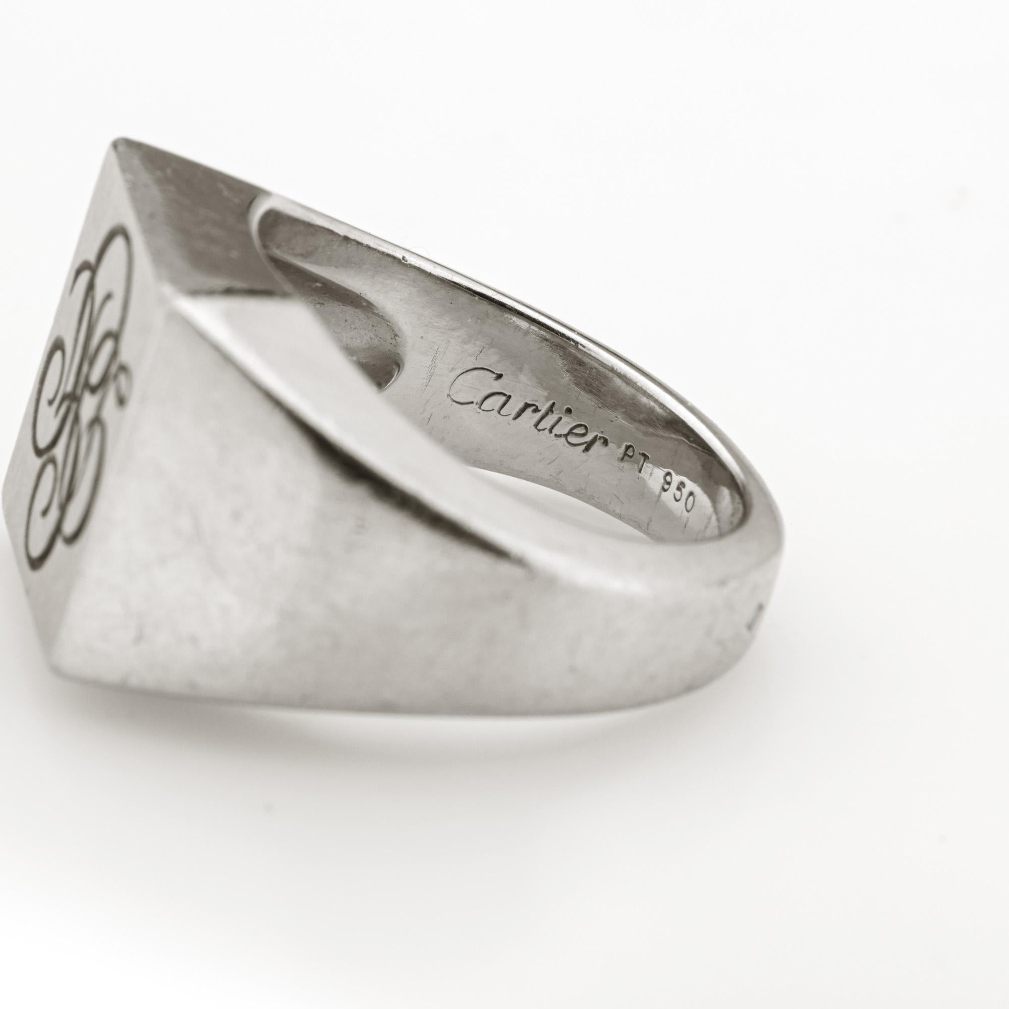 Cartier Signet Ring Initial Vintage Platinum Sz 6.75 Square Heavy Band Jewelry For Sale 2