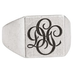 Anello Cartier Signet Ring Initial Vintage Platinum Sz 6.75 Square Heavy Band Gioielli