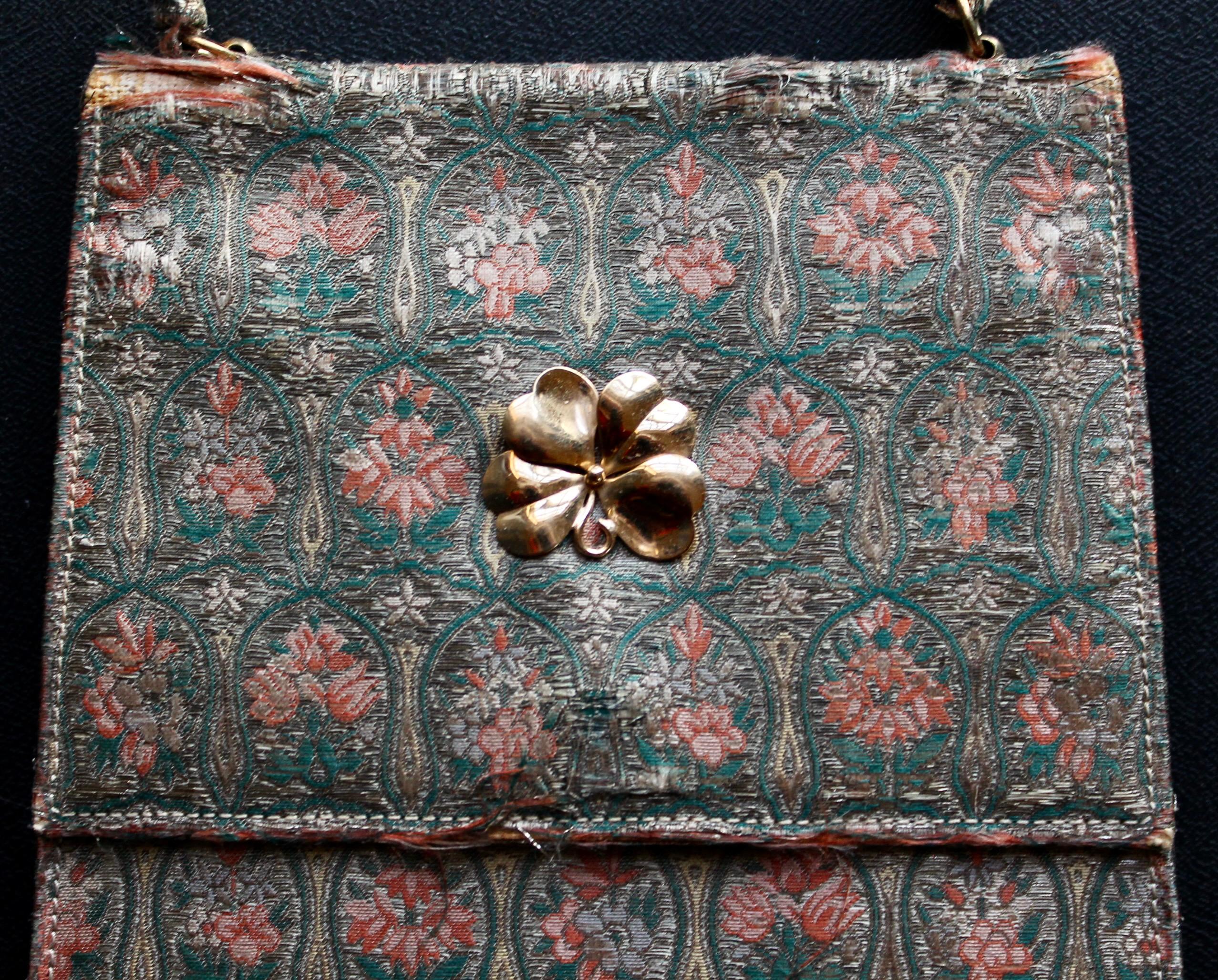 Gray Cartier Silk Evening Bag, with gold clasp For Sale
