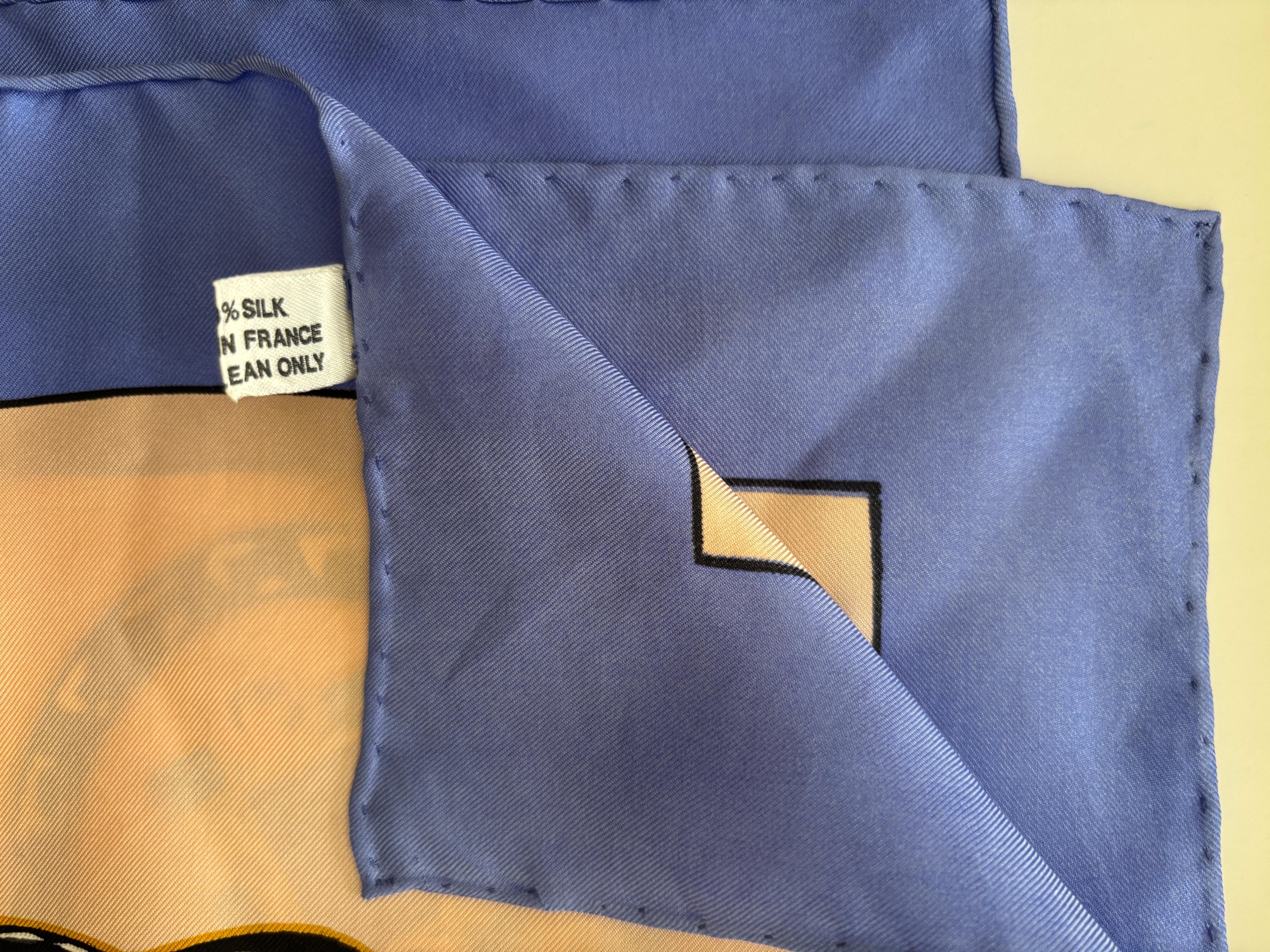 CARTIER Silk Scarf Blue and Salmon Precious Jewels New in Box Paris France For Sale 10