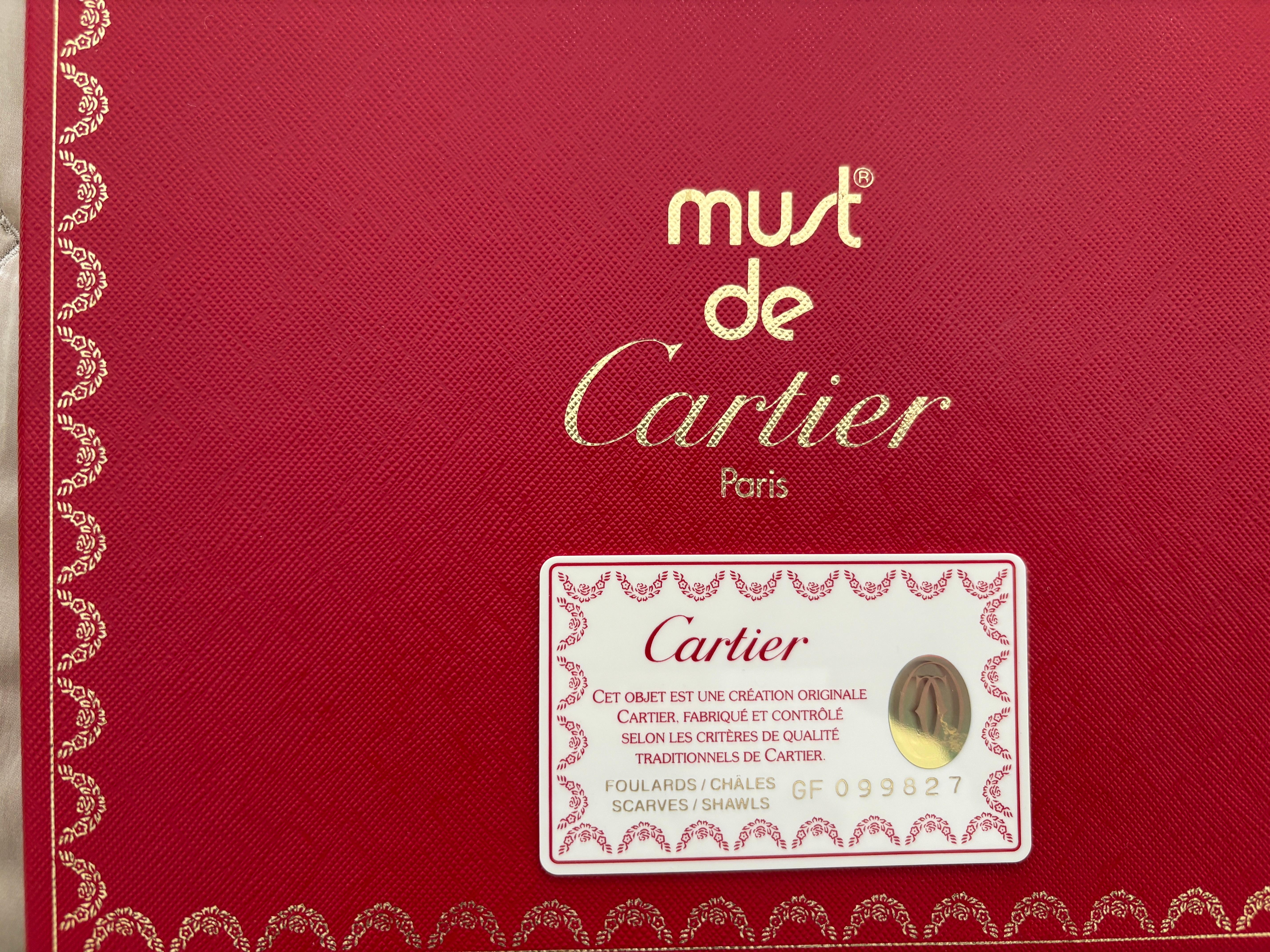 CARTIER Silk Scarf Blue and Salmon Precious Jewels New in Box Paris France For Sale 13