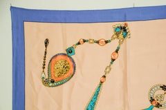 CARTIER Silk Scarf Blue and Salmon Precious Jewels New in Box Paris France